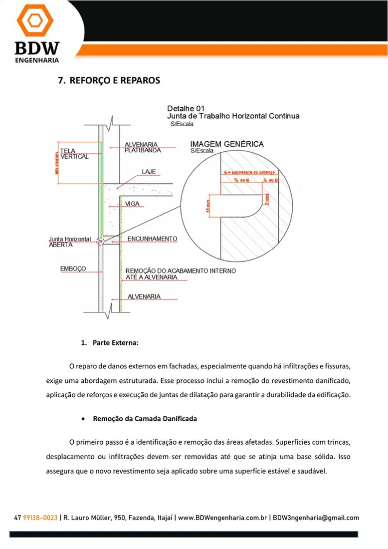 Página de laudo técnico da BDW com recomendações de reparo